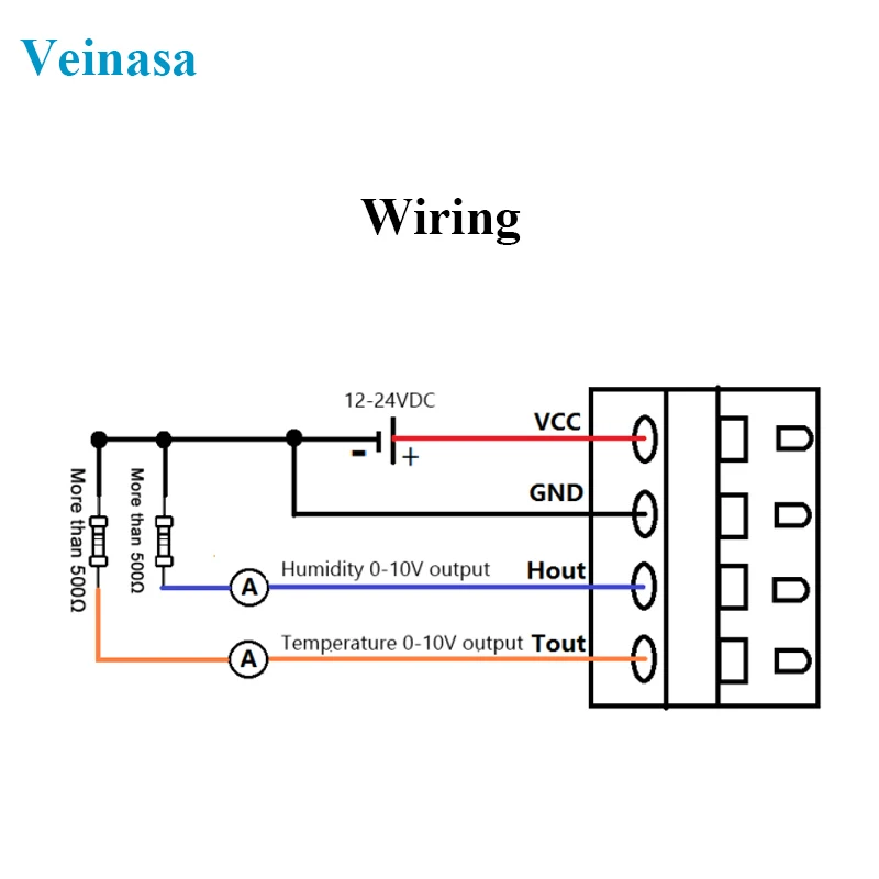 Фото НОВЫЙ датчик температуры и влажности Veinasa HTW-GS2 для воздуховодов, трубопроводного типа, выход 0-10В, для кондиционеров, высокая точность, без дисплейного отображения №4