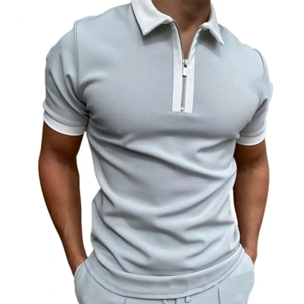 

40%HOT Men Polo Shirt Contrast Color Turn-down Collar All Match Casual Summer Shirt for Work