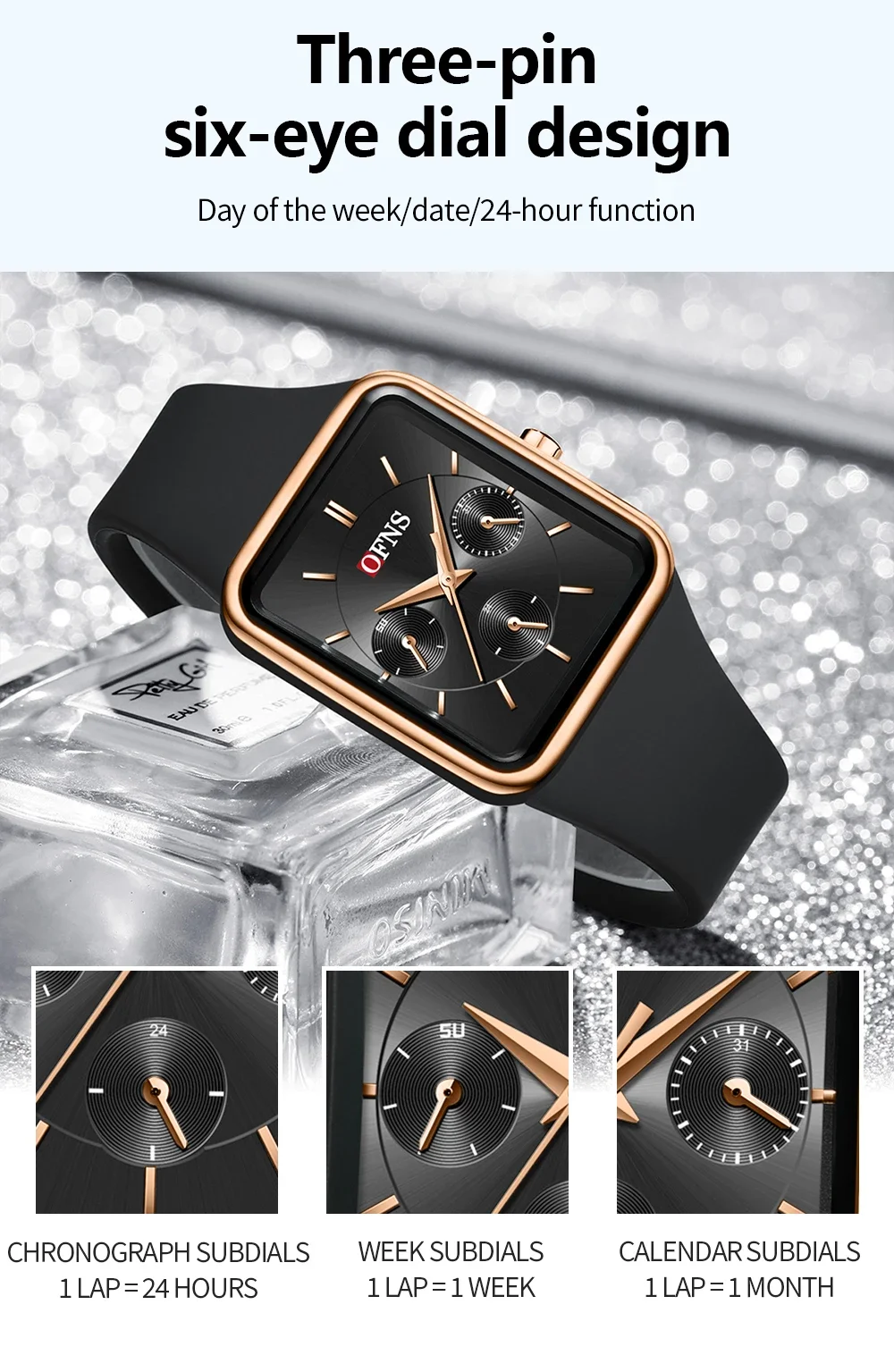 Часы наручные OFNS мужские и женские кварцевые водонепроницаемые с тремя