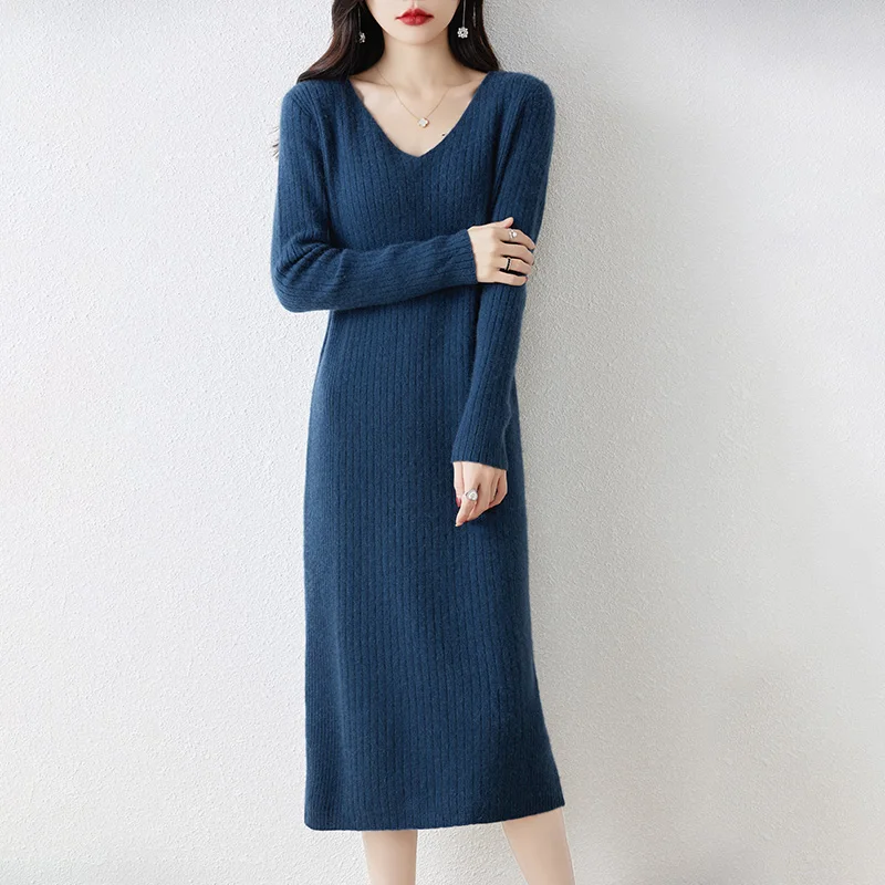 Осень и зима новый пуловер с v-образным вырезом вязаный свитер из чистой шерсти