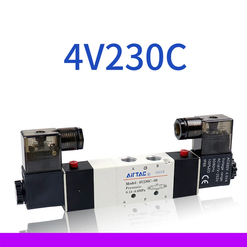 

1pcs Pneumatic Parts 1/4'' Ports 4V230C-08 DC 12V 24V AC 110V 220V 3 Position 5 Way Air Solenoid Valve