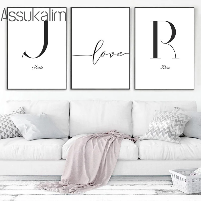 Инициальное имя персональная настенная Картина на холсте принты черный