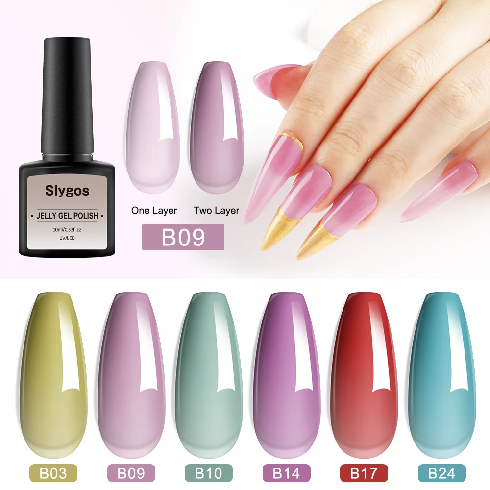 

Slygos 10ml Jelly Gel Nails Polish 24 Colors Nude Pink Enamel Semi Permanent Varnish Soak Off UV LED French Gel for Nail Art