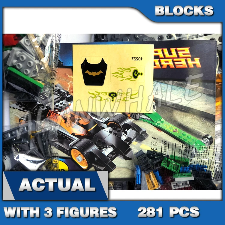 

281pcs Super Fighter The Riddler Chase Batmobile Dragster Flash Gotham 10227 Building Blocks Set Compatible With Model