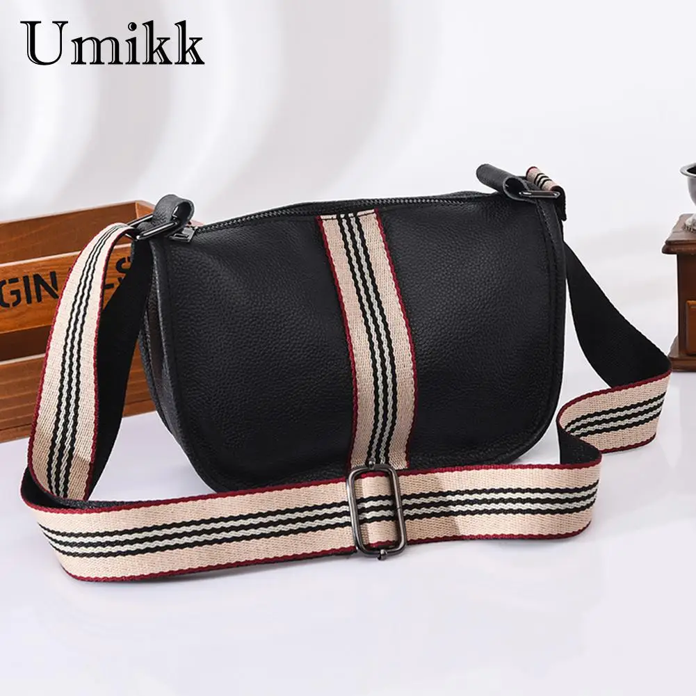 

Fashion Classic Crossbody Bag Women Cow Leather Wide Strap Shoulder Phone Pouch Ladies Zipper Travel Handbag Purse