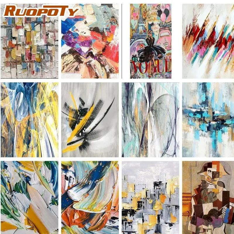 

RUOPOTY Picture By Number Color Block Kits Home Decor Painting By Numbers Abstract Drawing On Canvas HandPainted Art DIY Gift