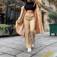 spring jeans women fashion streetwear 2021 high waist solid zip up button wide leg pants office lady sexy slim casual trousers