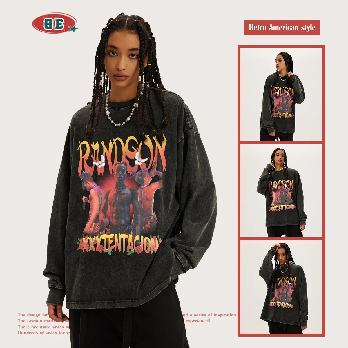 

Мужская одежда | Коллекция осень-зима 2023, промытая памятная Футболка Xrtentacion с длинным рукавом, американский модный бренд в стиле хип-хоп