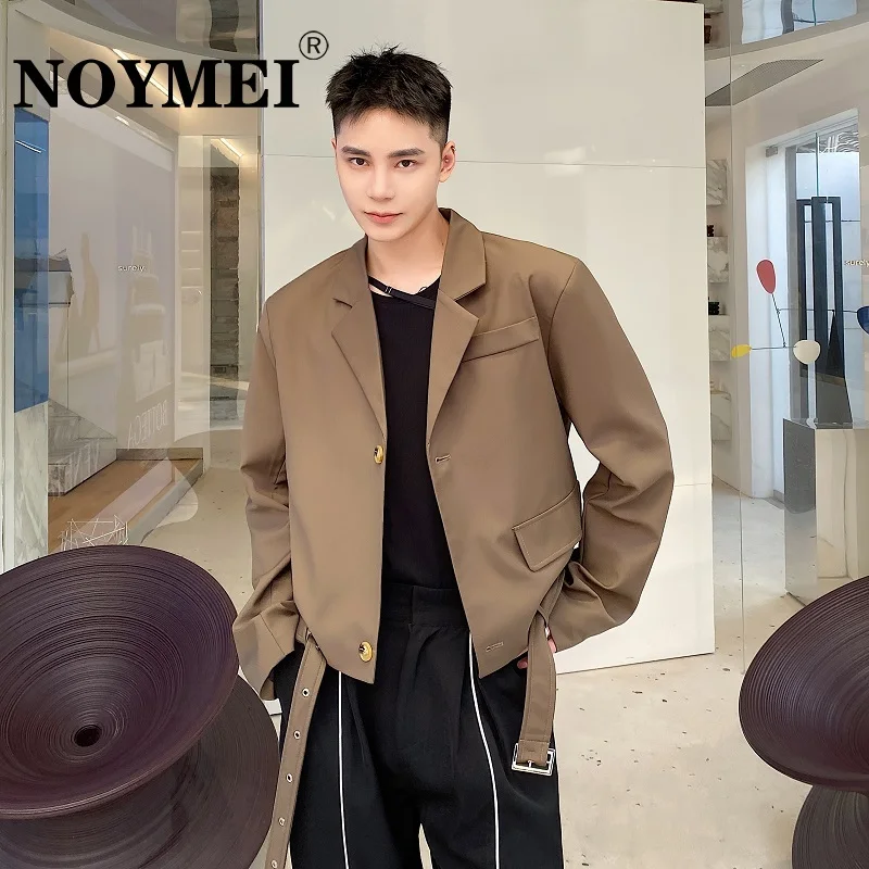

NOYMEI Korean Style Short Suit Jacket Khaki Lapel Men Fashionable All-match Temperament Loose Casual Silhouette Blazer WA2508