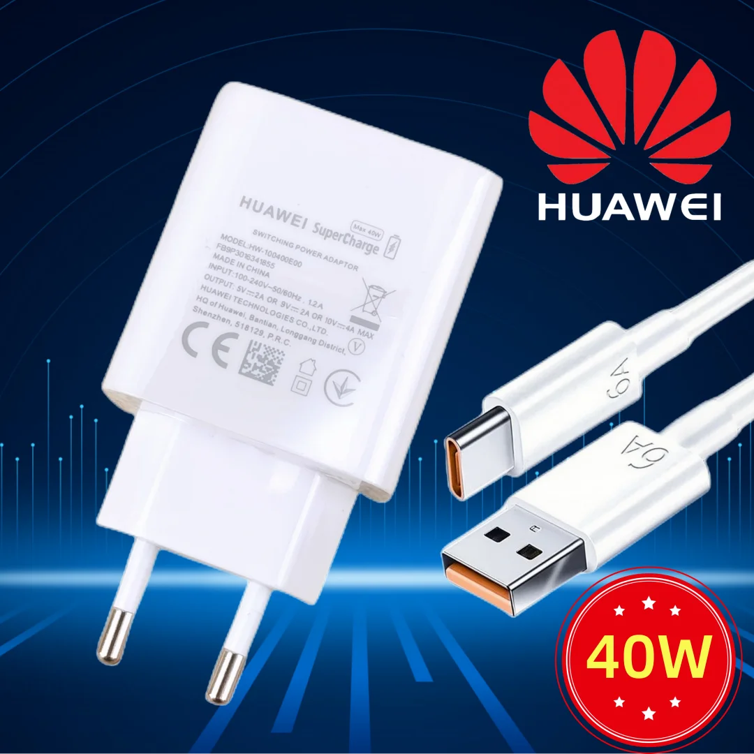 

Genuine Huawei Charger Fast 40W Supercharge Adapter Quick Charge 6A Usb Type C Cable For P20 P30 P40 Lite Mate 20 30 Nova 7 Y90