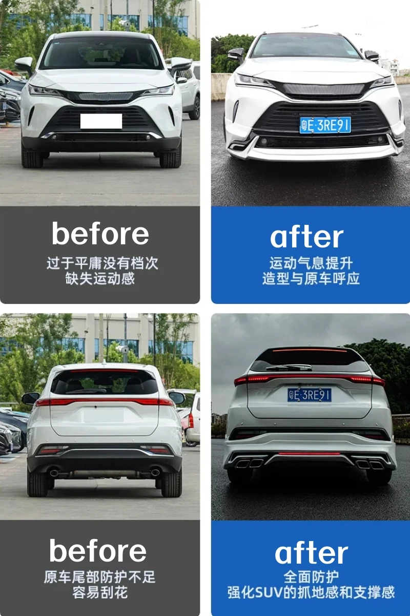 Фото Комплект обвесов для Toyota Harrier: Новый стиль, неокрашенный, с передним сплиттером, задним диффузором, боковыми порогами и насадкой на выхлопную трубу №3