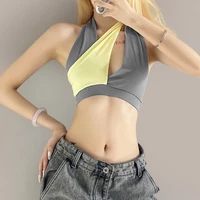 2021 spring and summer womens clothes fashion short patchwork backless sleeveless tank halter skinny cross chest wrap crop tops