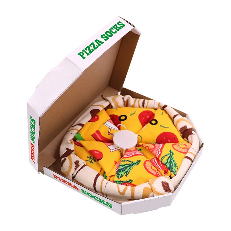 

4 Pairs Pizza Socks Pizza Box Cotton Mid-tube Sports Socks European And American Creative Fashion Gift Box Socks