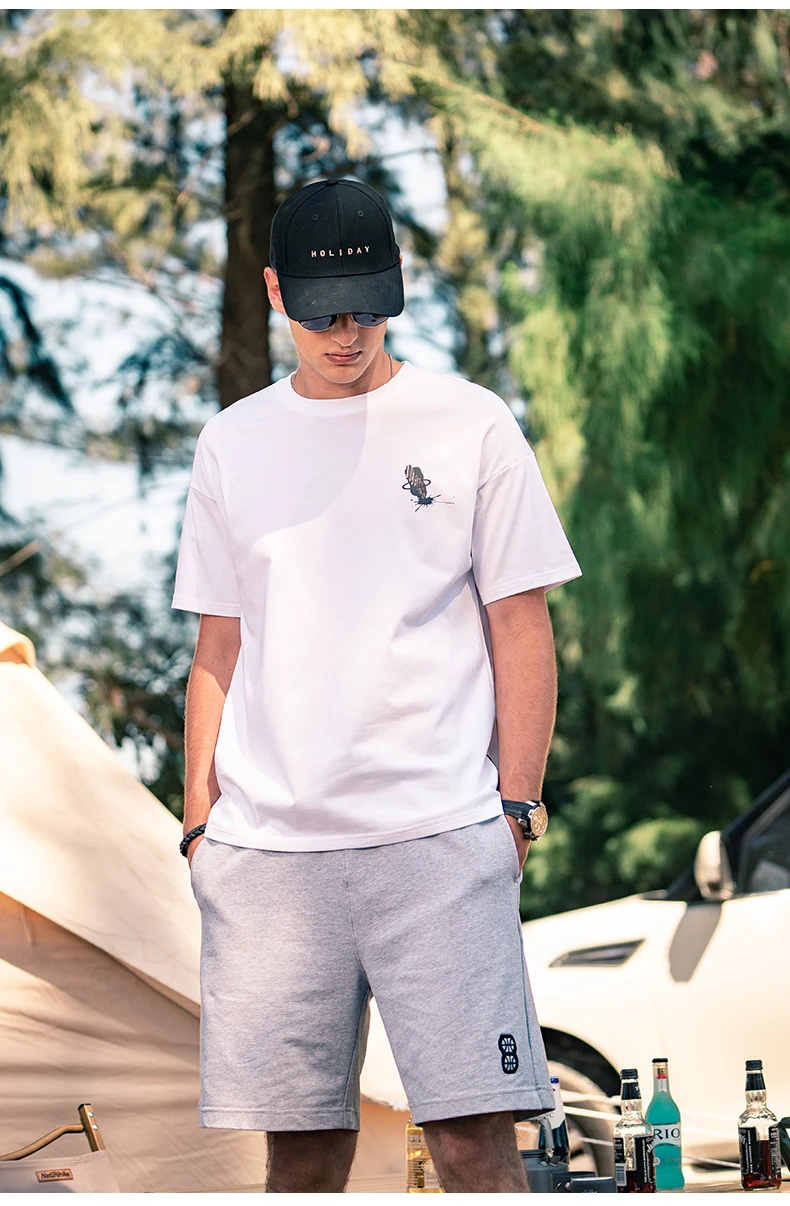 

6947 men new creative printing loose boys summer cotton short-sleeved T-shirt
