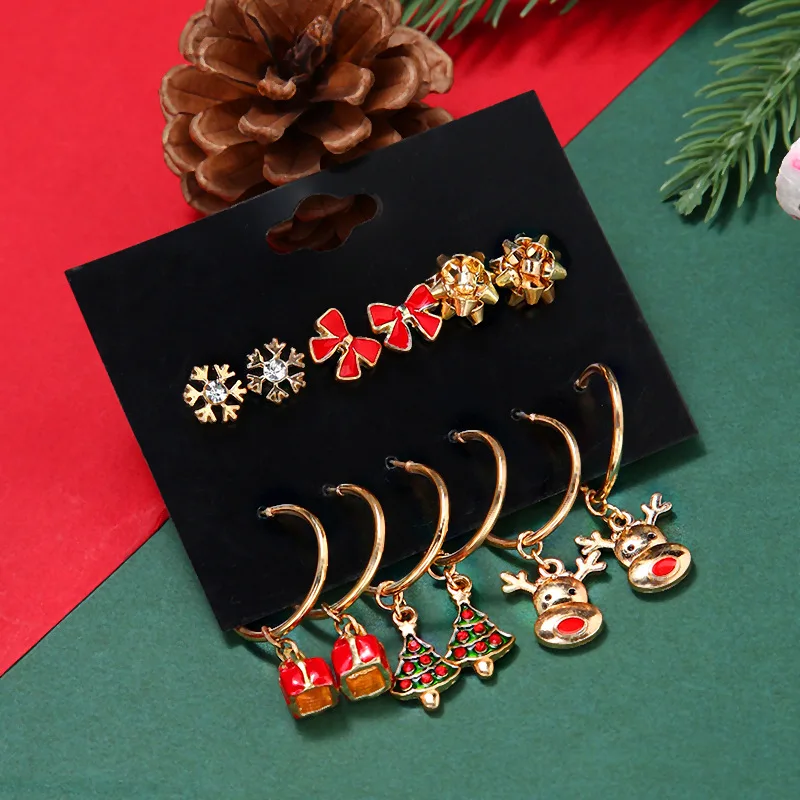 

Fashion Christmas Santa Claus Tree Deer Stud Earrings Set for Women Xmas Snowflake Snowman Sock Gift Box Dangle Female Jewelry