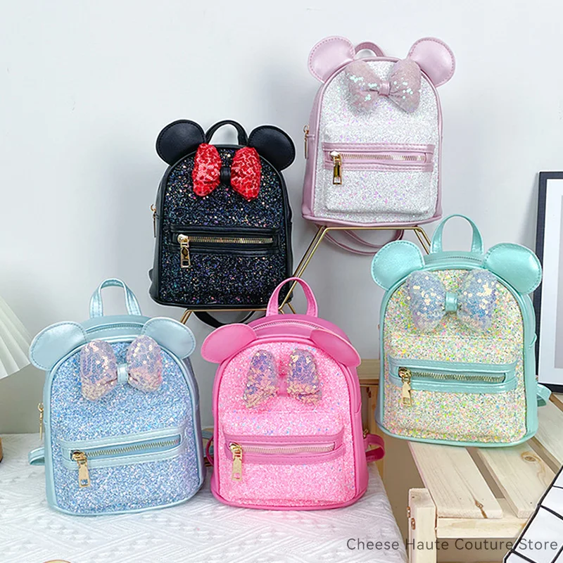Baby Girls Backpacks Kindergarten School Bag Children Fashion Trend Sequin Bow Ears Cute Sequin Princess Storage Bags 2022