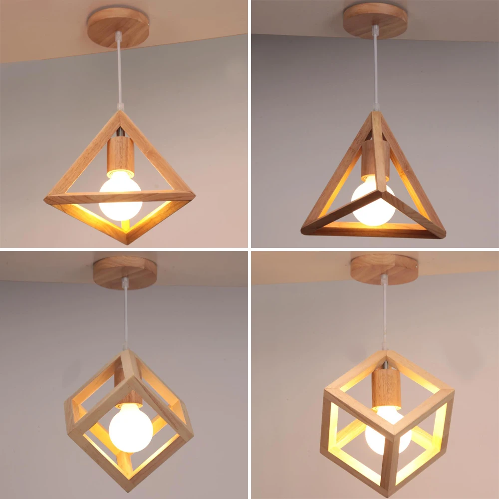 

Modern E27 Pendant Lights Wood Hanging Ceiling Lamps Dining Room Table Bedside Kitchen Decoration Indoor Lighting Lampshade LED