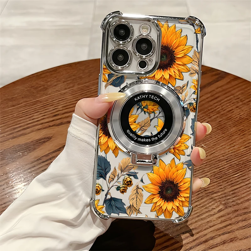 Фото Противоударный чехол для телефона iPhone 14 Plus 12 13 Pro Max 13 Mini 11 Pro SE 2020 с принтом подсолнуха, мягкий чехол-подставка с покрытием №3