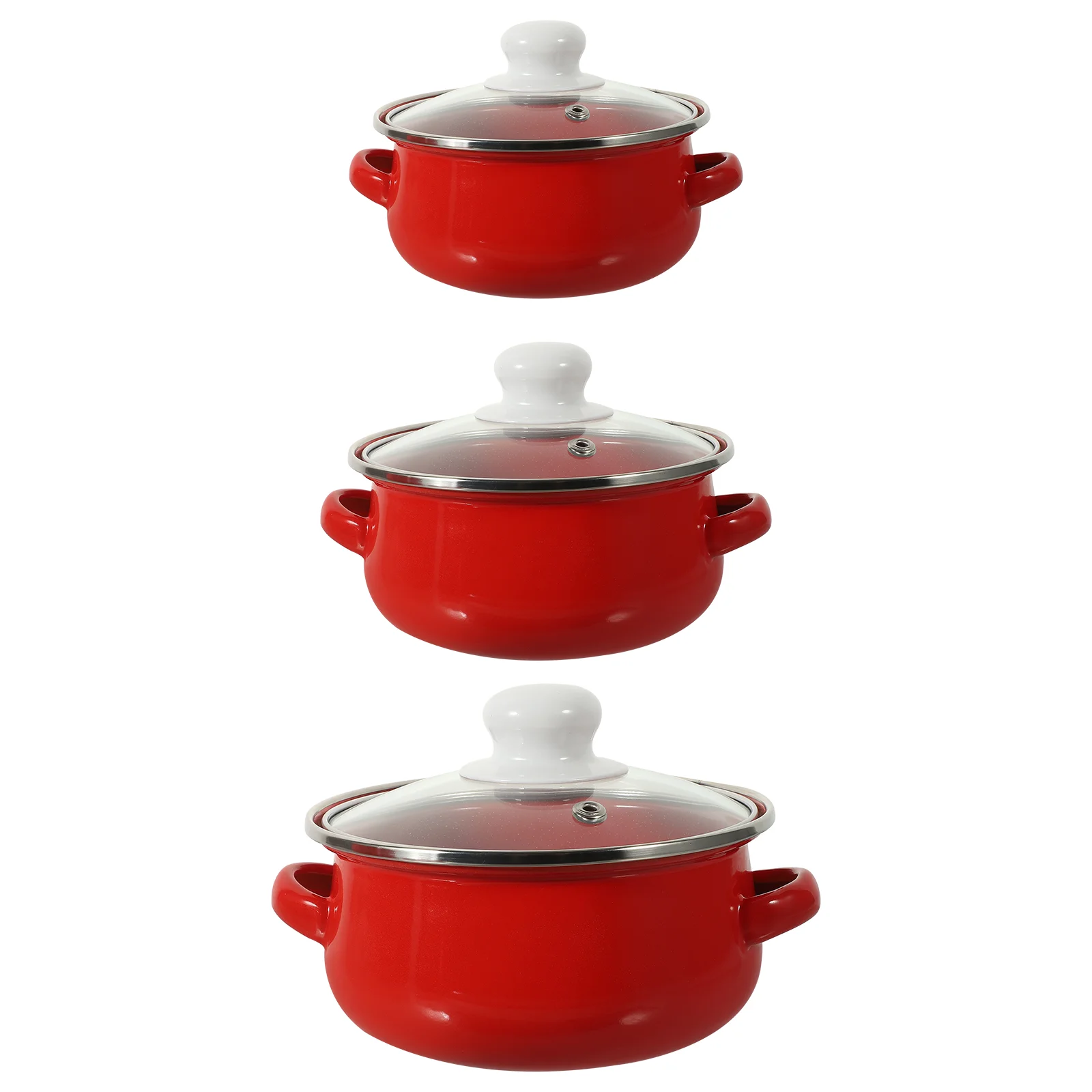 

3 Pcs Cooking Pot Flat Bottom Stew Small Saucepan Enamel Pots Soup Double Handles Convenient