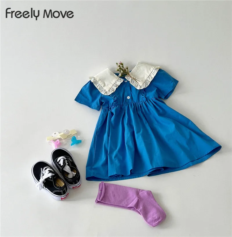 

Freely Move Casual Summer Kids Girls Dress Kids Clothes Ruffles Peter Pan Collar Patchwork Baby Girl Princess Dress Girl Dresses