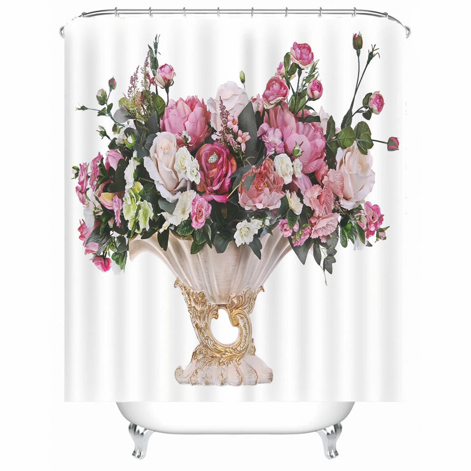 

Shower Curtain Weights Polyester Bunch Of Flowers White Mold & Mildew Resistant Waterproofwith Rustproof Grommets Hooks