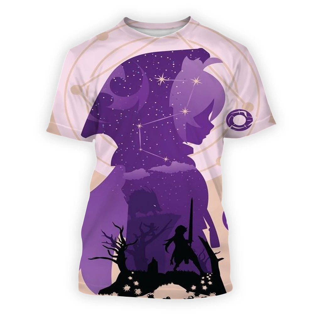 

Genshin Impact silhouette Genjin 3D Men's Casual Short Sleeve Fashion Harajuku O-Neck T-shirt Streetwear Summer Tops Tees