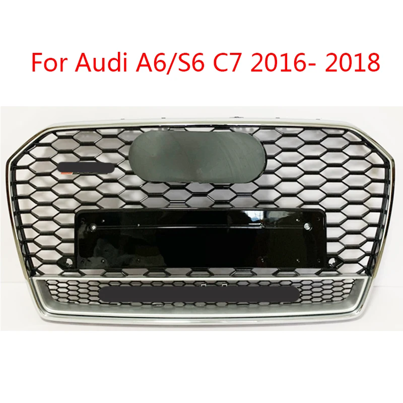 

Front Sport Hex Mesh Honeycomb Hood Grill Chrome Black For Audi A6/S6 RS6 Style C7 2016 2017 2018 Car Accessories