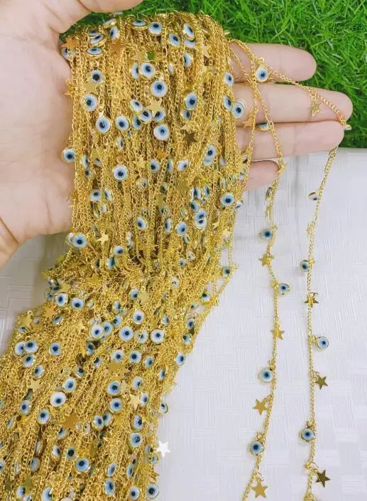 

5 Meters, Gold plated copper eye, star Necklace making, Rosary chain, Beads chain, Link Chain