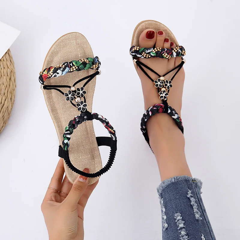 

Женские босоножки для улицы, сандалии с бусинами, пляжные сандалии, женские босоножки на плоской подошве, Новинка