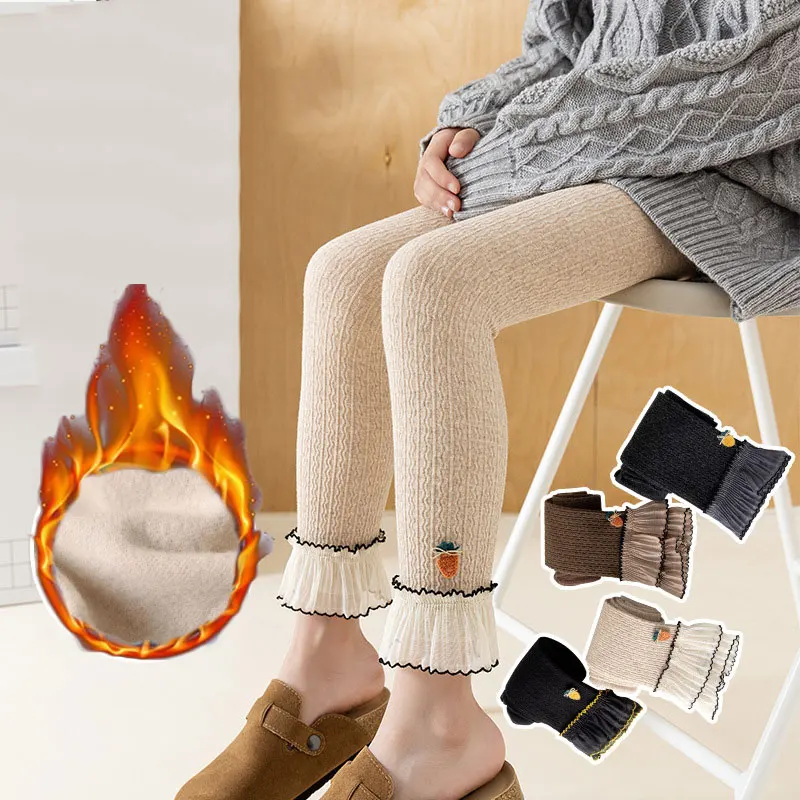 

Зимние детские леггинсы, бархатные леггинсы для детей, теплые подростковые брюки, кружевные брюки для девочек, детские колготки, одежда