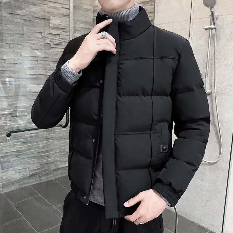 Thick Mens Winter Jackets Korean Fashion Slim Parkas Jacket Men Outwear Coats Solid Stand Collar Windbreak Cotton Padded Jacket