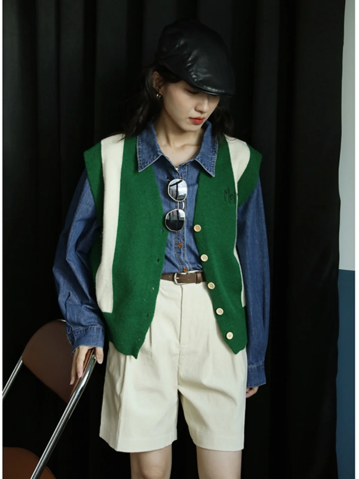 Черный лоскутный вязаный кардиган с вышитыми буквами жилет верхняя одежда для