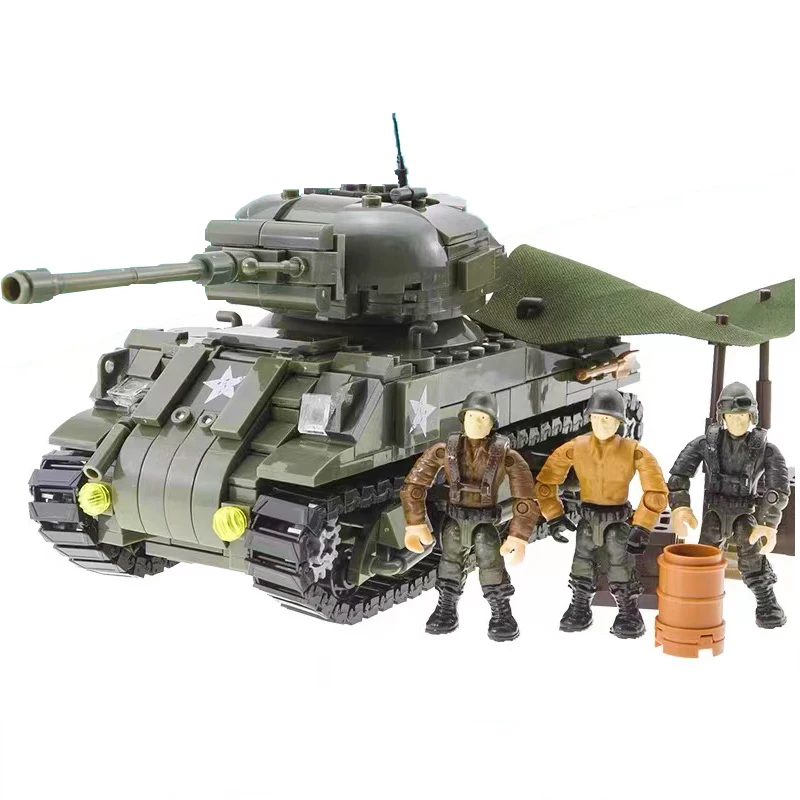 

Military M4 Sherman Medium Tank Building Blocks WW2 City Armored Car Army Soldiers Weapon Bricks Model Toys For Boy Gift MOC