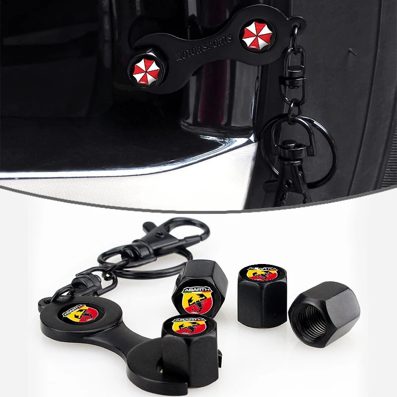 

New Metal Wheel Tire Valve Caps With Wheel Wrench Keychain for Hyundai Tucson 2021 Accent I10 I20 Car Accessories Car Styling