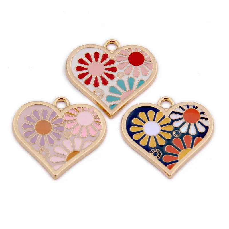 

10pcs/Lot Alloy Fireworks Color Heart Love Shape Enamel Charms 20*21mm Bracelet Key Chain Pendant Jewelry DIY Accessories