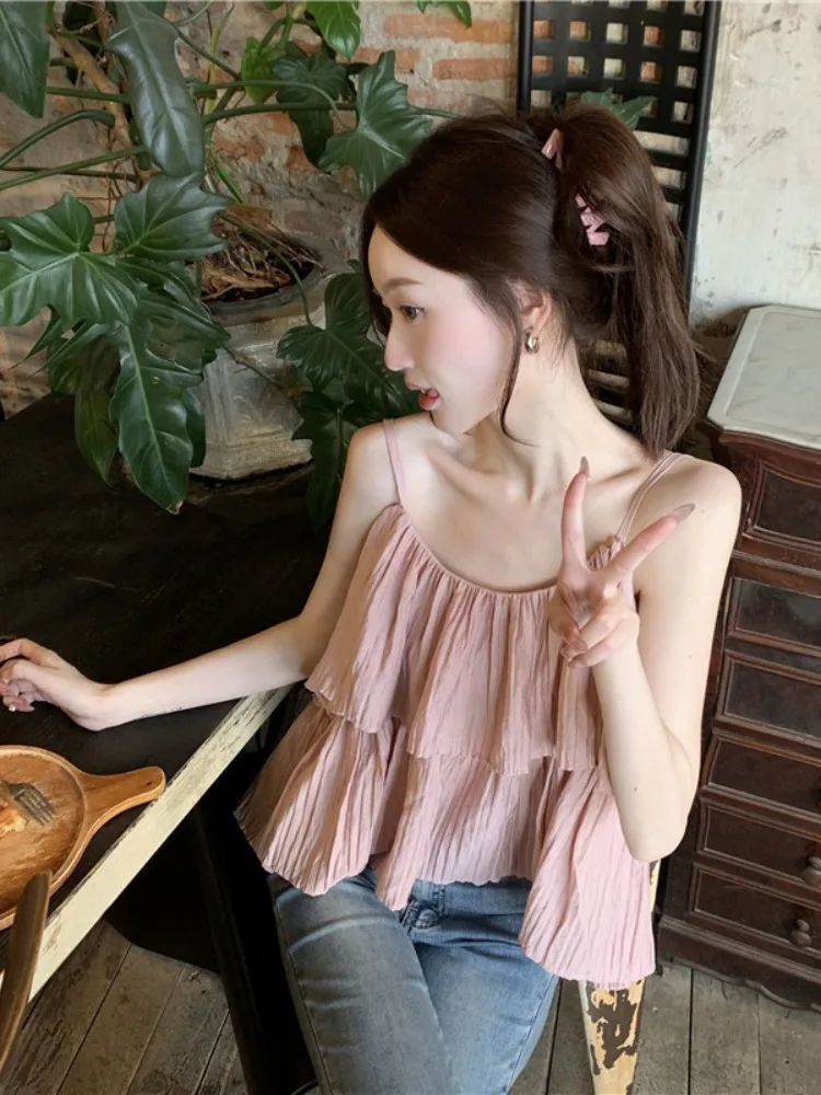 Белый топ без рукавов с асимметричными рюшами и оборками женская летняя шикарная