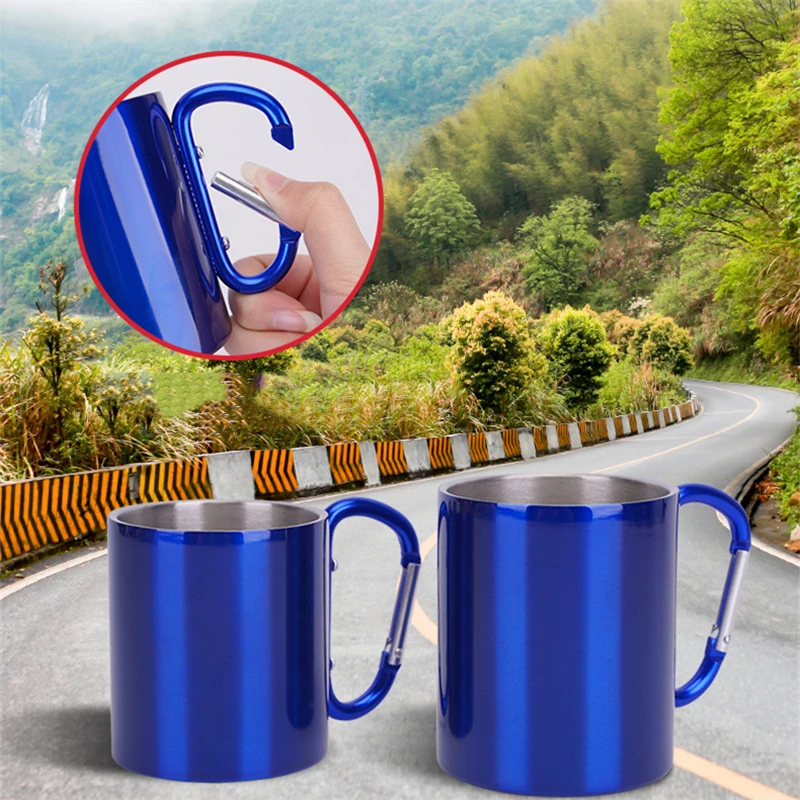 

Camping Mug 220/300ML Travel Stainless Steel Cup with Handle Carabiner Outdoor Climbing Backpacking Hiking Picnic Portable Cups