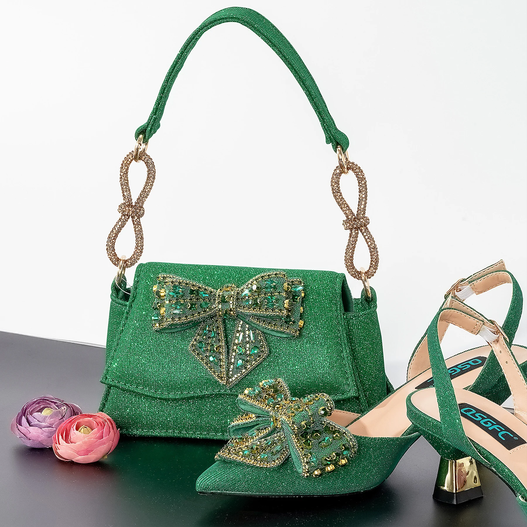 

doershow nice African Shoes And Bag Matching Set With green Hot Selling Women Italian Shoes And Bag Set For Wedding SOG1-4