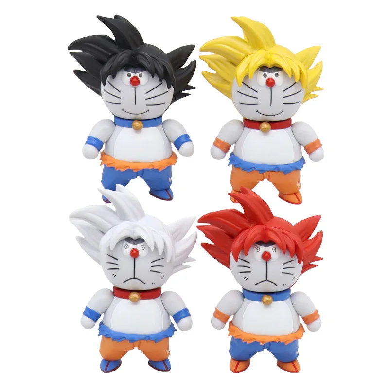 4PCS Set Doraemon Anime Figures Dragon Ball Doll Office Ornament Play Figure Birthday Gifts Decorative Figurines Toys for Kids