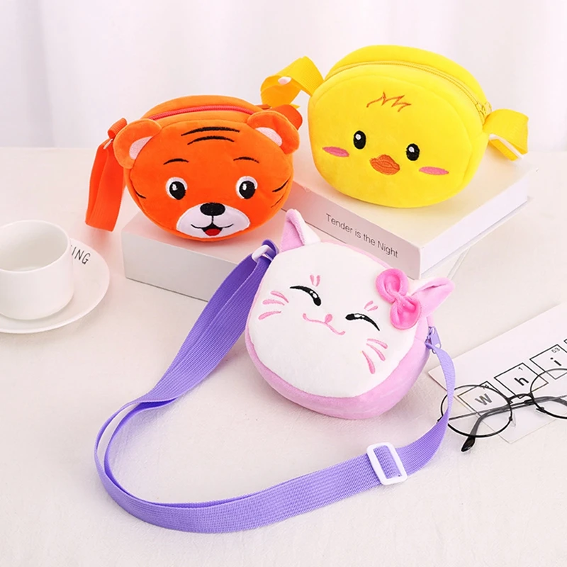 Kawaii Children Girls Plush Shoulder Bag Cute Cat Duck Animals Messenger Bag Kids Keys Coin Purse Cute Kids Mini Cross-Body Bag