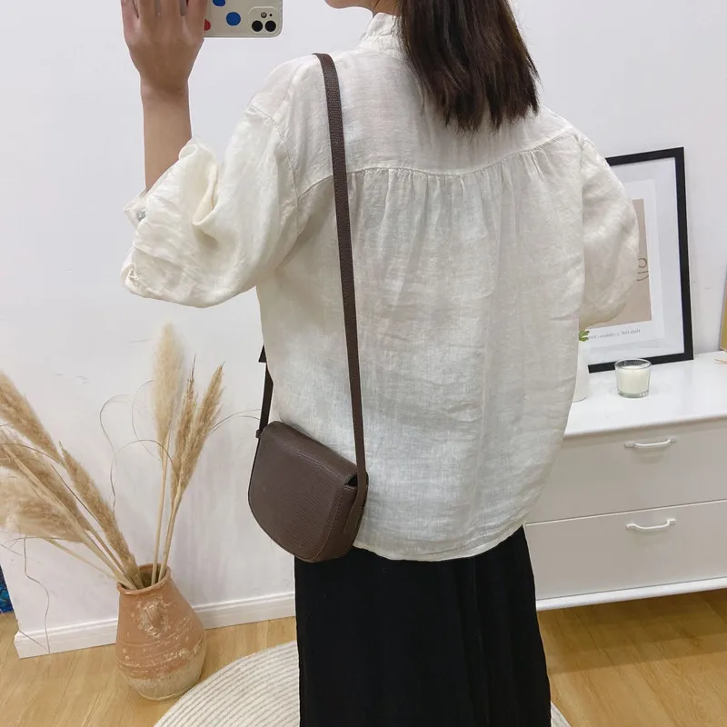 Женская винтажная льняная рубашка Johnature блузка в стиле мори с оборками