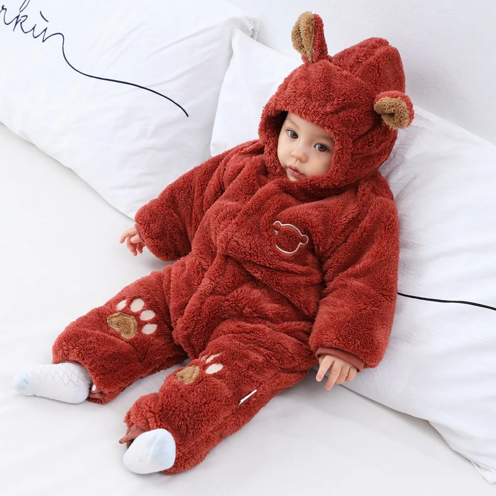 59-90cm Winter Baby Outwear Baby Girl Outfits Baby Boy Romper Fleece Thick Coat Newborn Romper