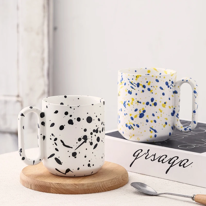 

Splash Ink Nordic Ceramic Coffee Mug Creative Dot Tumbler Water Milk Beer Drink Juice Cup 450ml Microwave Safe Kitchen Drinkware