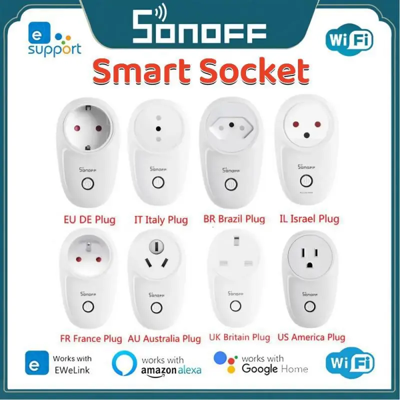 

SONOFF S26 R2 WiFi Smart Socket 16A DE FR EU Smart Plug Power Socket Smart Home Ewelink APP Control For Alexa Google Home Alice