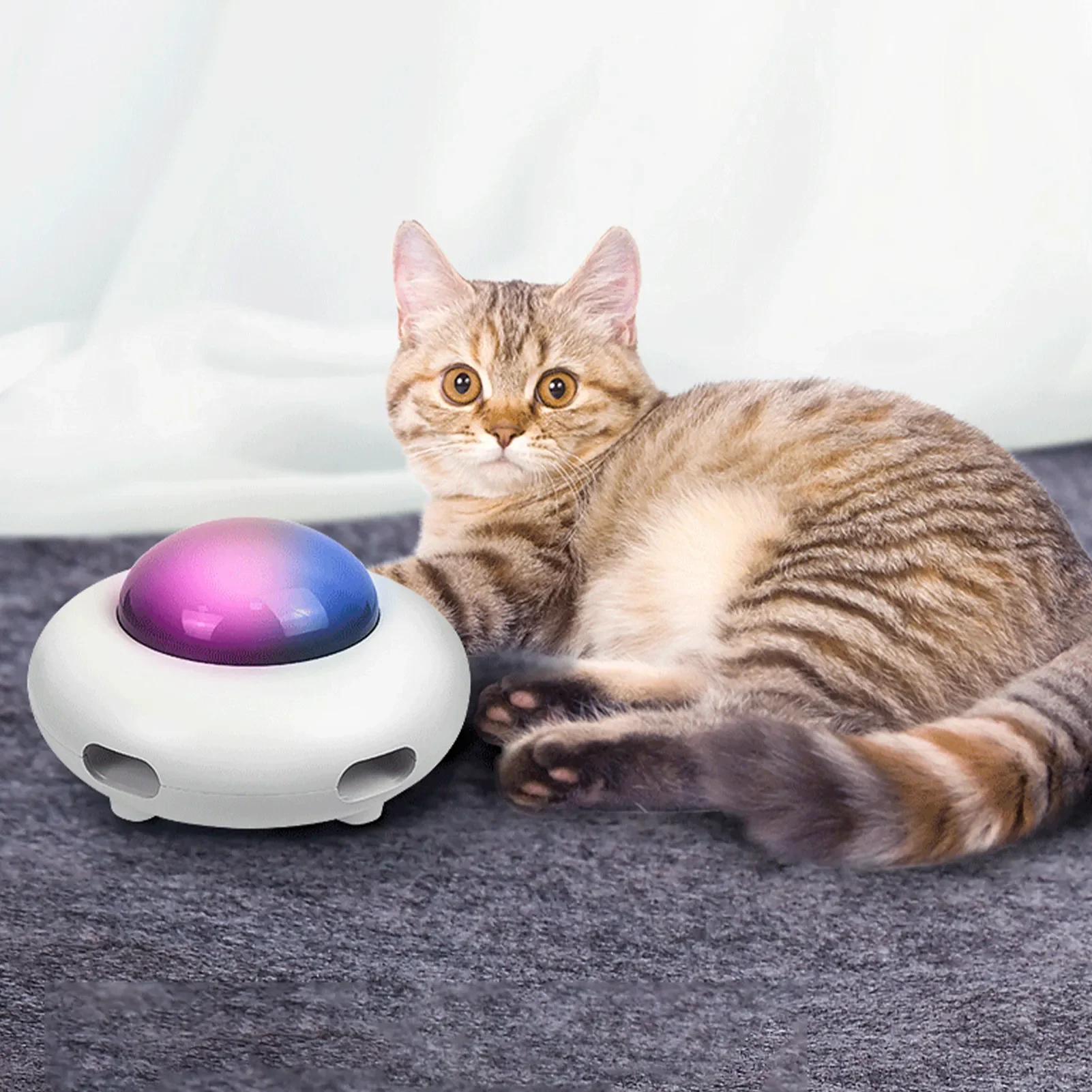 

Умная игрушка для кошек НЛО, плоский круглый механизм для животных, игрушечные игрушки, загрузка USB, шлейф