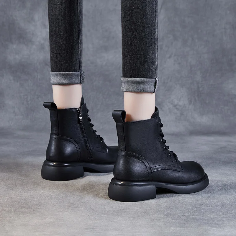 DRKANOL/женские ботинки в британском стиле зимние теплые ботильоны ручной работы из