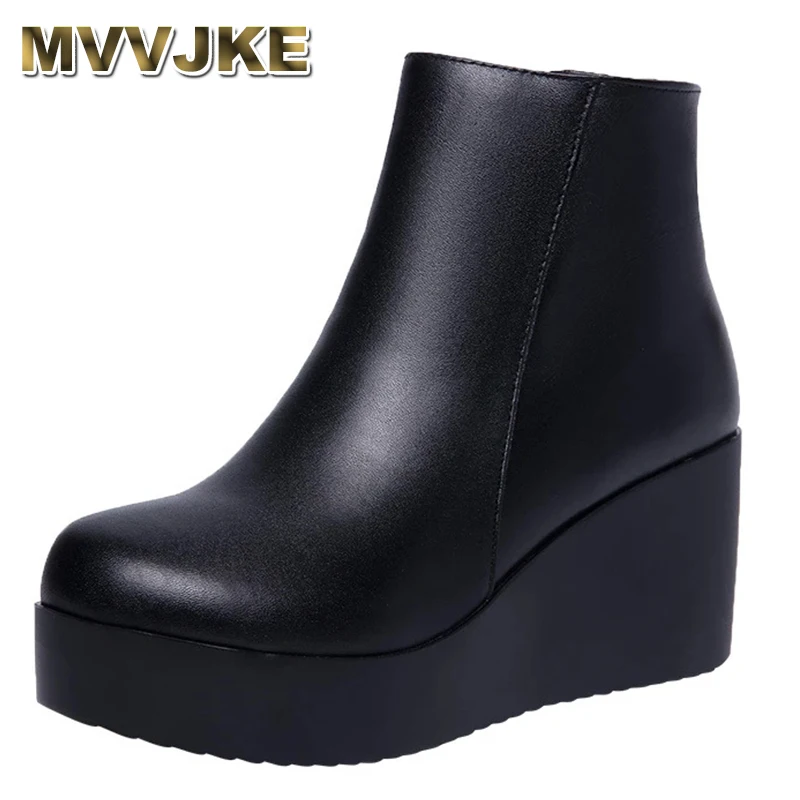 

Big Size 43 Female Platform Wedges Boots Black Autumn Winter Ankle Boots For Women High Heels Ladies Leather Shoes Zipper Q0002
