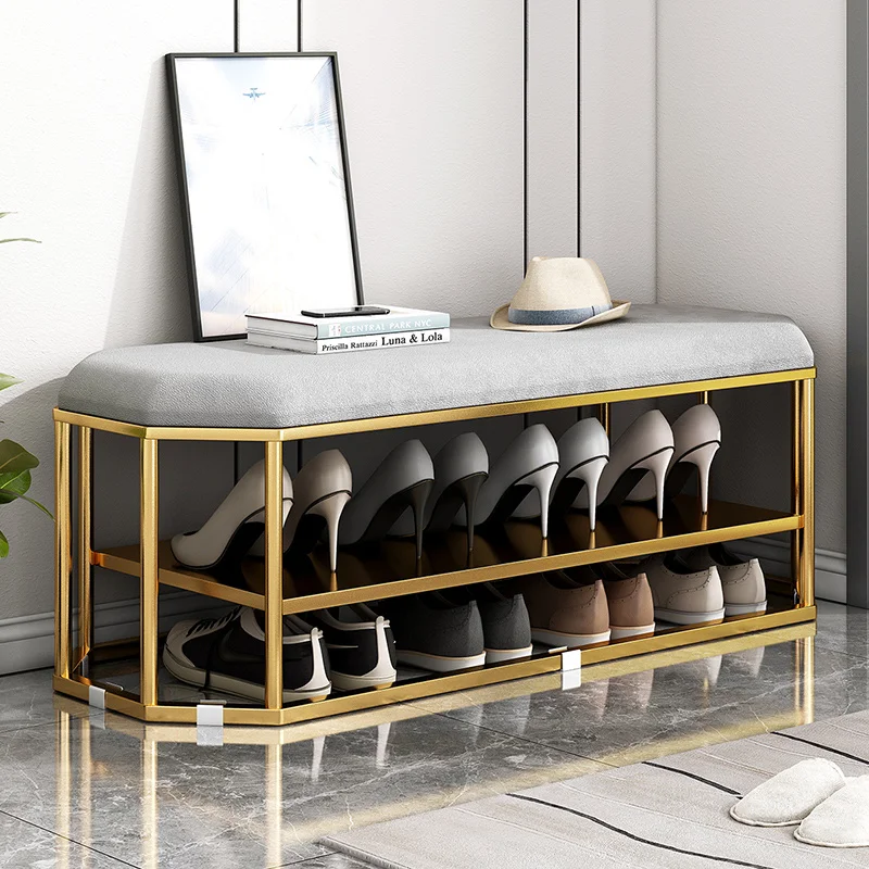 

Double-layer Shoe Stand Stable Structure Metal Shoe Rack Large Capacity Storage Storage Cabinets Sit-on Shoe Cabinet Long Strip