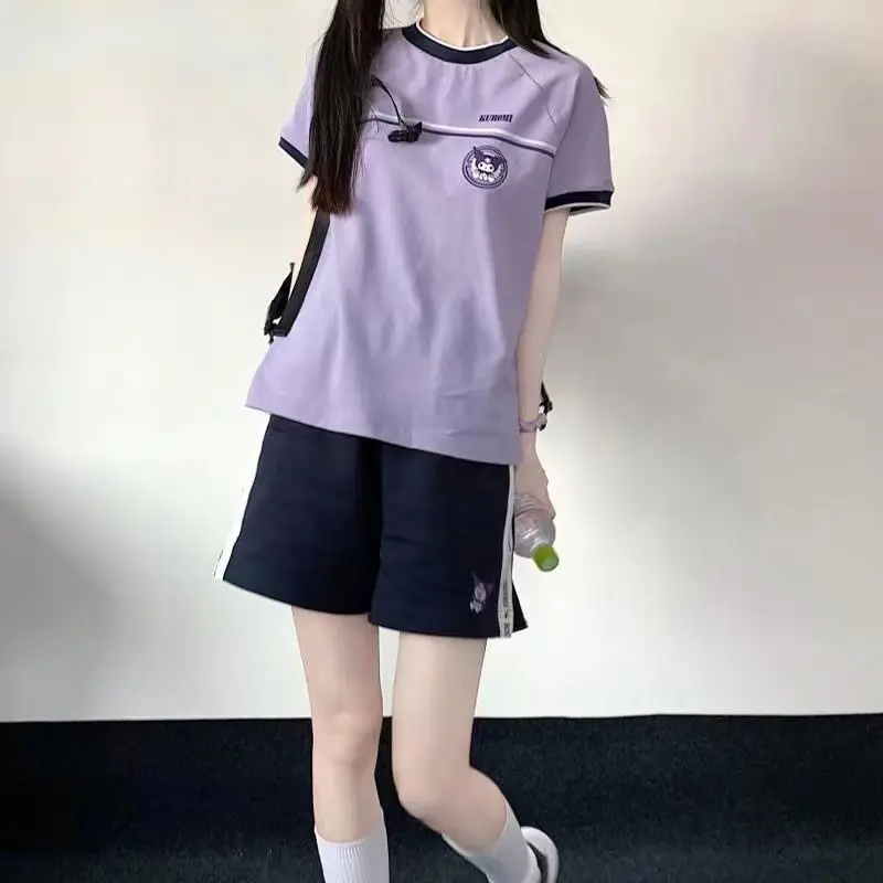 

Kawaii Sanrio Anime Kuromi Clothing Girly Heart Cinnamoroll Cute Cartoon Comfort Short-Sleeved Sportswear Set Toys for Girls