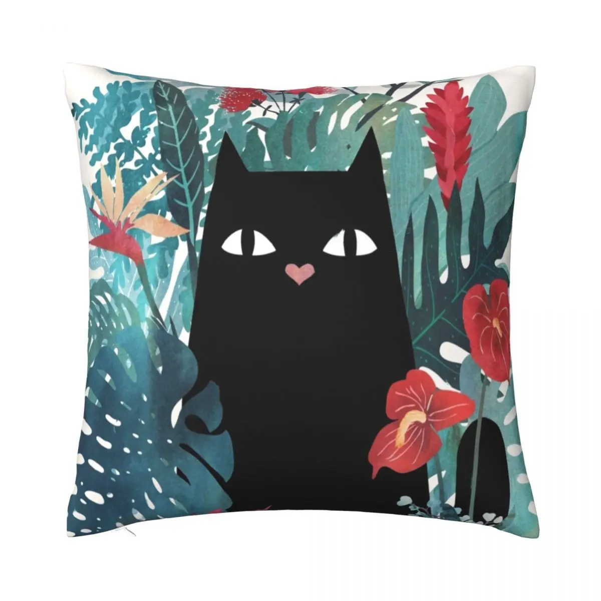 

Popoki Cat Pillowcase Printed Polyester Cushion Cover Gift Kawaii Black Cat Pillow Case Cover Home Zippered 45*45cm
